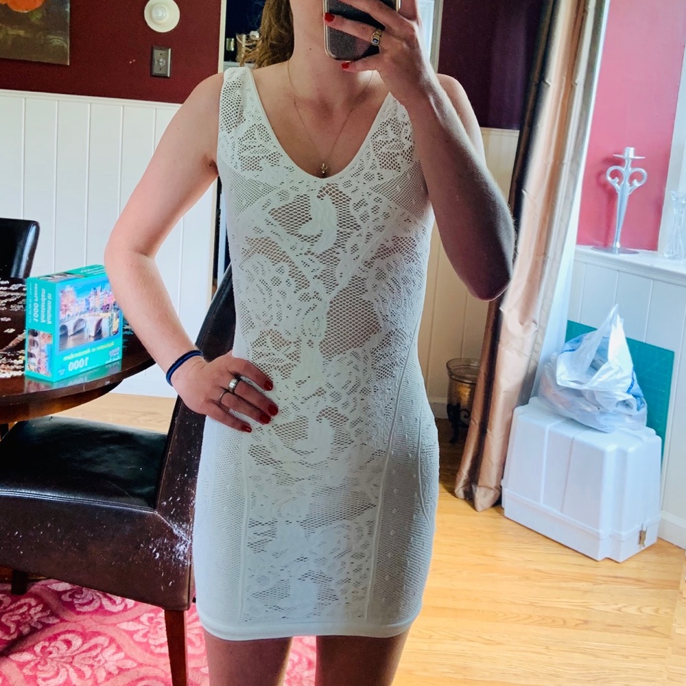Bebe white lace bodycon dress